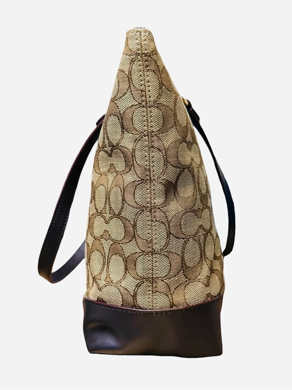 Coach Signature Zip Top Tote Khaki Dark Brown Canvas F29958 Excellent